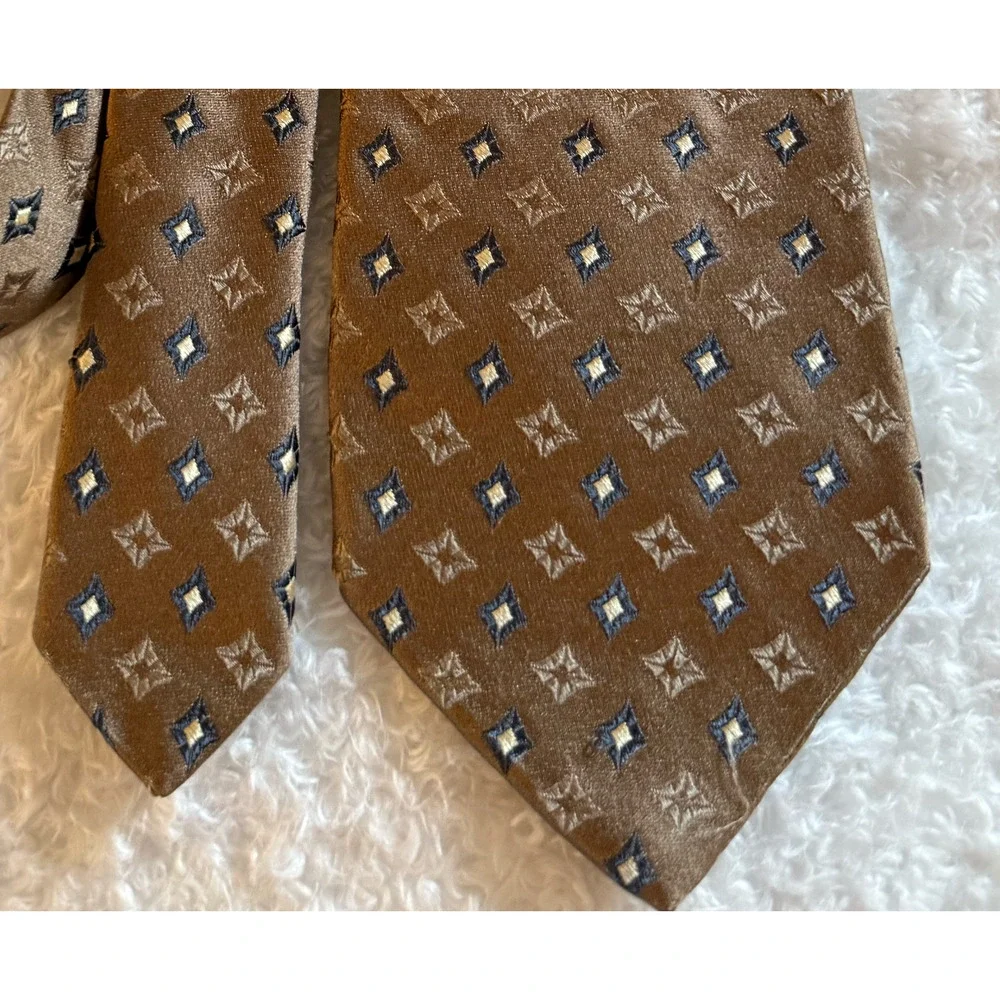 Emanuel Ungaro Silk Tie Brown Geometric Medallion Designer Necktie Vintage Italy